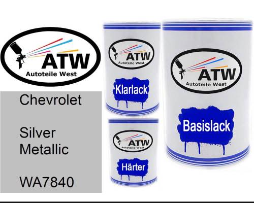 Chevrolet, Silver Metallic, WA7840: 500ml Lackdose + 500ml Klarlack + 250ml Härter - Set, von ATW Autoteile West.